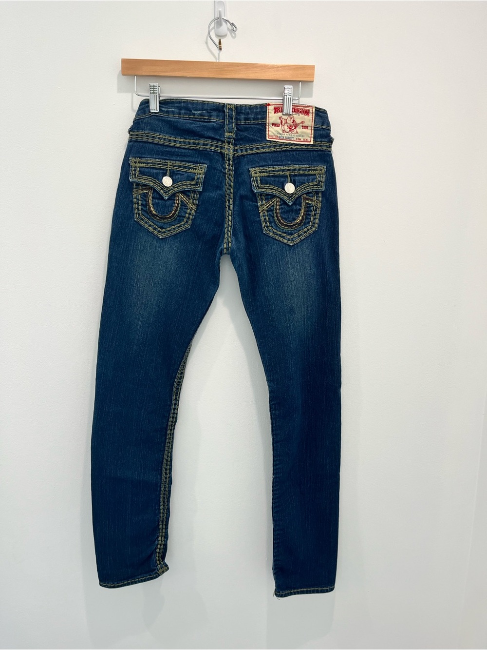 TRUE RELIGION Vintage Y2K World Tour Dark Blue Slim Jeans w/ Detailed Stitching